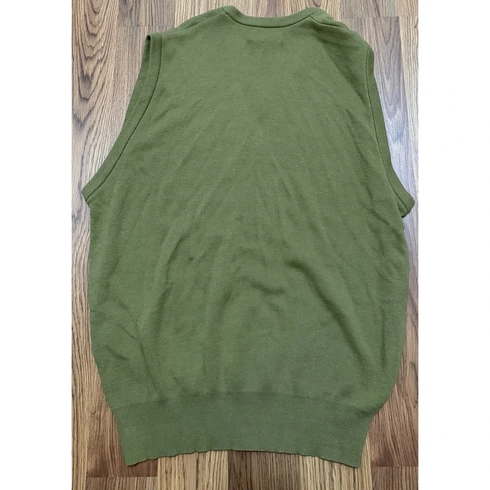 IZOD Vintage Sweater Vest Mens Large Olive V-Neck Crest Made in USA